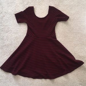 Red and black striped Nordstrom holiday dress